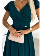 425-1 MATILDE Šaty s výstřihem a krátkými rukávy - BOTTLE GREEN