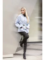 Světle modrá krátká dámská bunda s páskem (AG3-03) Světle modrá krátká dámská bunda s páskem (AG3-03)