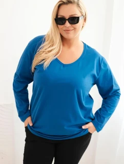 Dámská blůza Plus Size s výstřihem do V a dlouhým rukávem chabrová