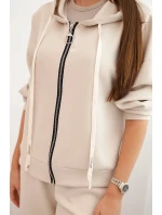 Dámský komplet máslový s širokými nohavicemi a mikinou na zip béžový