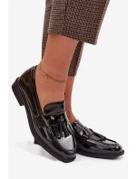 Lakované dámské mokasiny s třásněmi Černé Galera