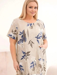 Dámská bavlněná halenka Plus Size s krátkým rukávem a vázáním dole béžová