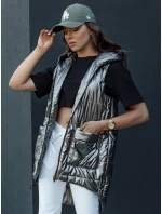 Dámská prošívaná dlouhá vesta s kapucí JESS tmavě šedá FashionStreet TY4446