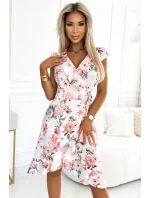 544-1 Obálkové šaty s volánky a kravatami - BRUSSWIN FLOWERS 544-1 Obálkové šaty s volánky a kravatami - BRUSSWIN FLOWERS