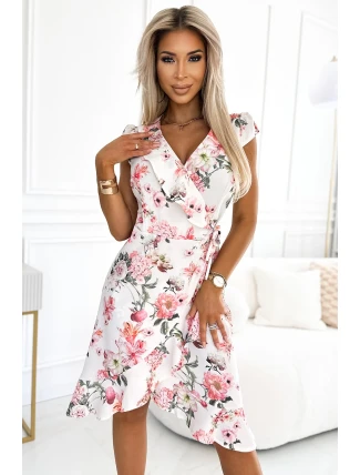 544-1 Obálkové šaty s volánky a kravatami - BRUSSWIN FLOWERS 544-1 Obálkové šaty s volánky a kravatami - BRUSSWIN FLOWERS