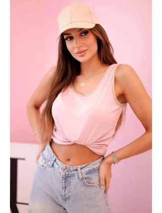 Dámská halenka na ramínka s ozdobným lemem pudrově růžová