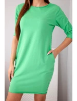 Dámské bavlněné šaty s rukávem 3/4 a kapsami světle zelená