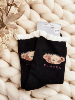 Husté Bavlněné Ponožky S Medvědem Černé