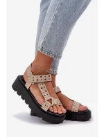 Zdobené sandály na platformě béžové Tatellia