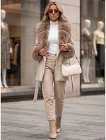 Płaszcz damski dwurzędowy z odpinanym kołnierzem beżowy FashionStreet TY6078 Płaszcz damski dwurzędowy z odpinanym kołnierzem beżowy FashionStreet TY6078