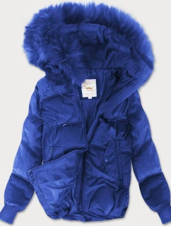 Dámská manšestrová bunda v chrpové barvě s kapucí (7696)