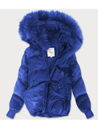 Dámská manšestrová bunda v chrpové barvě s kapucí (7696) Dámská manšestrová bunda v chrpové barvě s kapucí (7696)