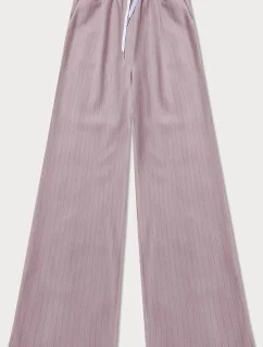 Široké dámské pruhované kalhoty v pudrově růžové barvě (18629)