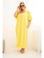 Dámské bavlněné šaty Plus Size s volánem na ramenou žluté Dámské bavlněné šaty Plus Size s volánem na ramenou žluté