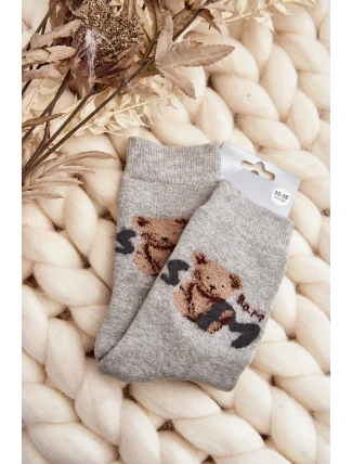 Teplé Bavlněné Ponožky S Medvědem Šedé