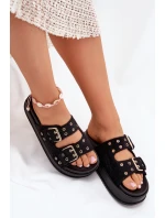 Dámské Pantofle Se Zlatými Přezkami Na Platformě Černé Virvania