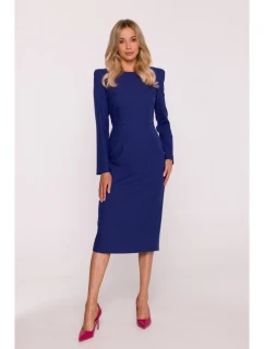 Dámské tužkové šaty s ozdobnými rameny S412 modré - Stylove