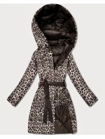 Oboustranná zimní plus size bunda v čokoládové/s panteřím vzorem barvě (M6-6008-103)