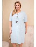 Dámské bavlněné šaty Plus Size s vázáním u výstřihu modré