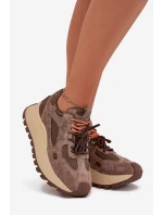 Kožené sneakersy na platformě dámské Big Star SS274627 HI-POLY SYSTEM béžové