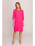 S394 Šaty uvolněného střihu s výstřihem s klíčovou dírkou - růžové