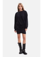 B298 Pletené šaty s bočními záhyby - černé