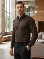 Pánská elegantní hladká tmavě hnědá košile SLIM FIT FashionStreet DX2679
