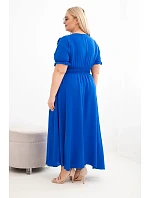 Dámské plus size šaty s výstřihem do V a s nařaseným pasem chrpové