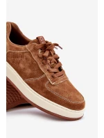 Pánské sneakersy na platformě z broušené kůže Big Star OO174014 hnědé Pánské sneakersy na platformě z broušené kůže Big Star OO174014 hnědé