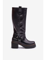 Kožené dámské holínky nad kolena černé Lewski 3432