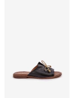 Kožené Ploché Elegantní Pantofle S Mašlí Lewski 3572 Černé