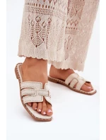 Zdobené pantofle na plochém podpatku béžové Anniles