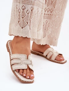 Zdobené pantofle na plochém podpatku béžové Anniles