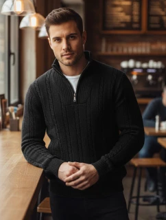 Pánský svetr s límečkem černý FashionStreet WX2328