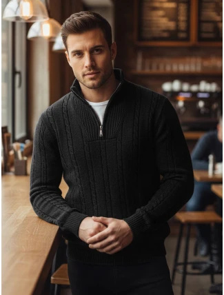 Pánský svetr s límečkem černý FashionStreet WX2328