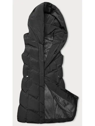 Černá dámská vesta se stojáčkem a kapucí (23-011) Černá dámská vesta se stojáčkem a kapucí (23-011)