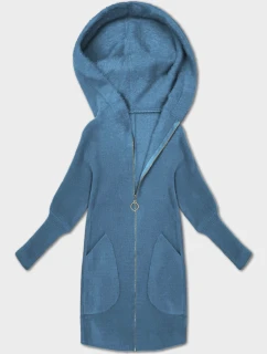 Šedo-světle modrá bunda - přehoz přes oblečení typu alpaka s kapucí (19905.1)