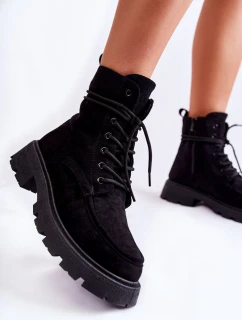 Dámské semišové kozačky zavazované Černá Vanita