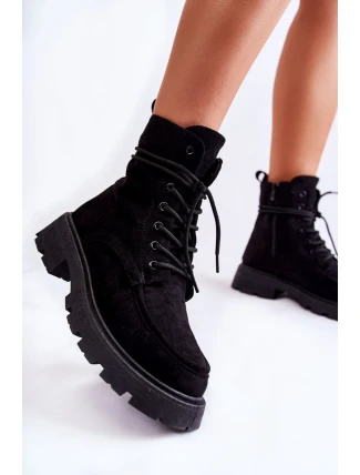 Dámské semišové kozačky zavazované Černá Vanita