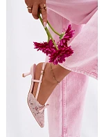 Dámské krajkové sandály na podpatku s mašlí Růžové Maribelle