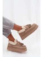 Dámské sněhule Ferayne na platformě s kožešinou a třásněmi – béžové