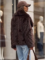 Krátký dámský kožich s širokým límcem, hnědý, FashionStreet TY5906