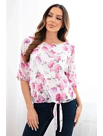 Dámská halenka s květinovým vzorem a vázáním dole fuchsiová Dámská halenka s květinovým vzorem a vázáním dole fuchsiová