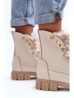 Kožené Dámské Botky S Kožešinou Jasnobežové Lewski 3296 Kožené Dámské Botky S Kožešinou Jasnobežové Lewski 3296