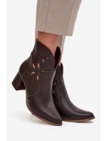 Kožené otevřené dámské kotníkové boty na podpatku Zazoo 3647 čokoládové