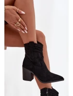 Dámské kožené boty na podpatku v stylu kovbojky černé Jessa