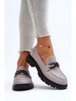 Dámské kožené mokasíny 66616 GR Světle šedá s černou - VINCEZA