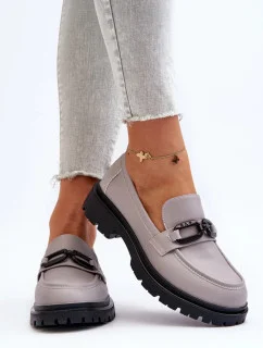 Dámské kožené mokasíny 66616 GR Světle šedá s černou - VINCEZA