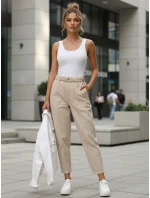 Dámské džíny mom fit s vysokým pasem a páskem béžové FashionStreet UY2917