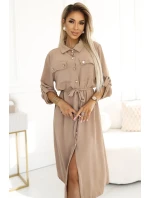 531-3 Midi sukně se zlatými knoflíky a vázáním - MOCHA MOUSSE 531-3 Midi sukně se zlatými knoflíky a vázáním - MOCHA MOUSSE